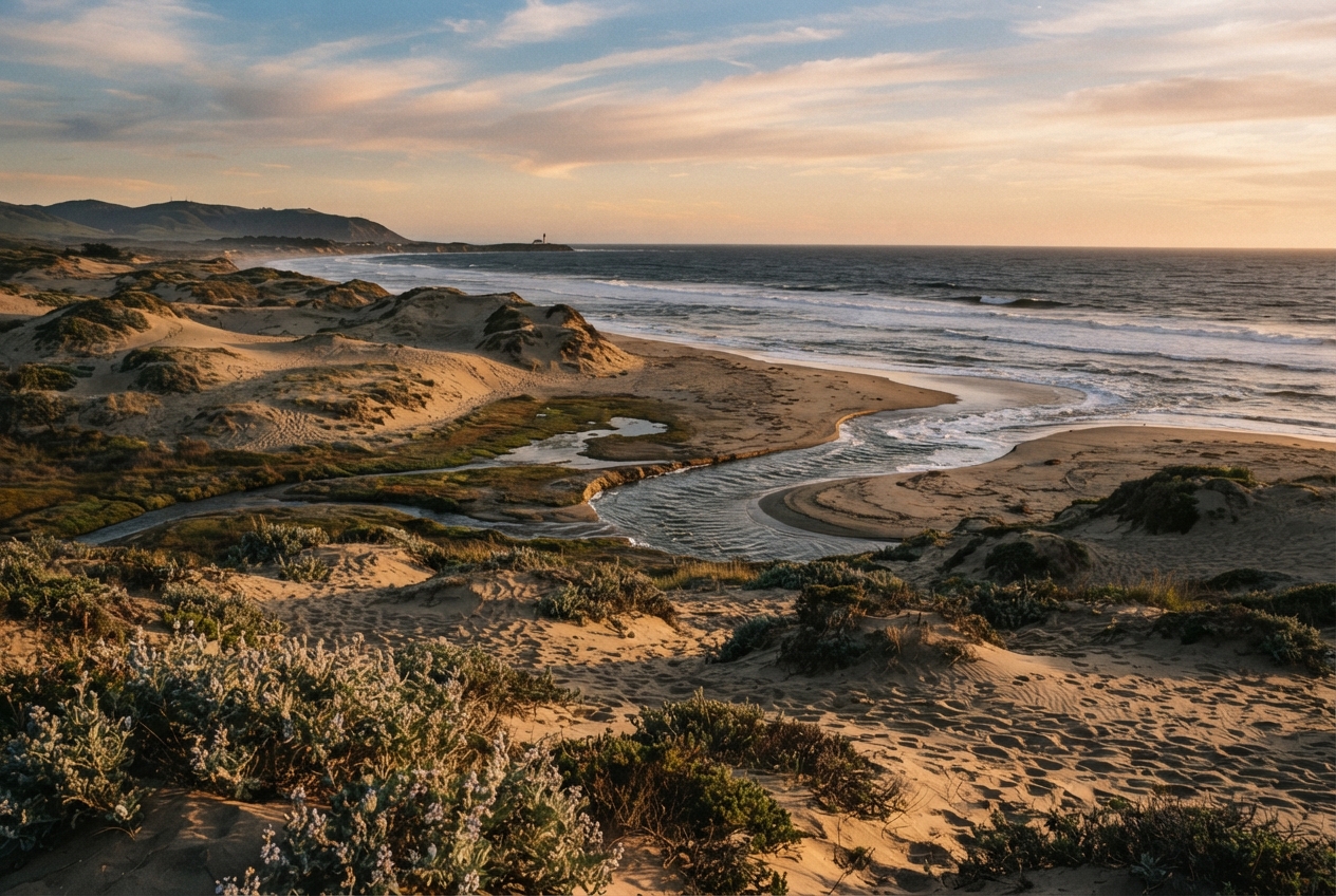 Coastal dunes and a creek mouth at Oceano